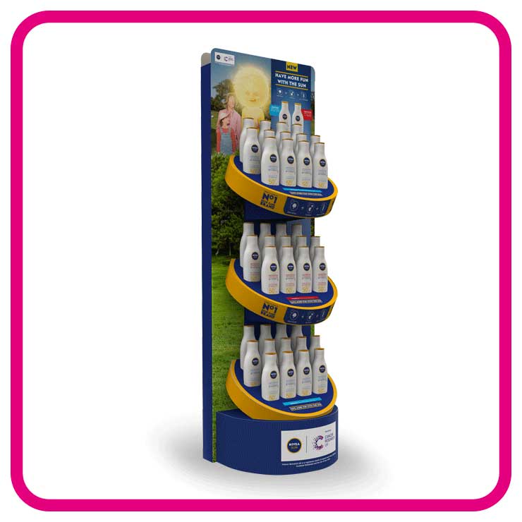 Free Standing Display Unit (FSDU) for sun cream retail